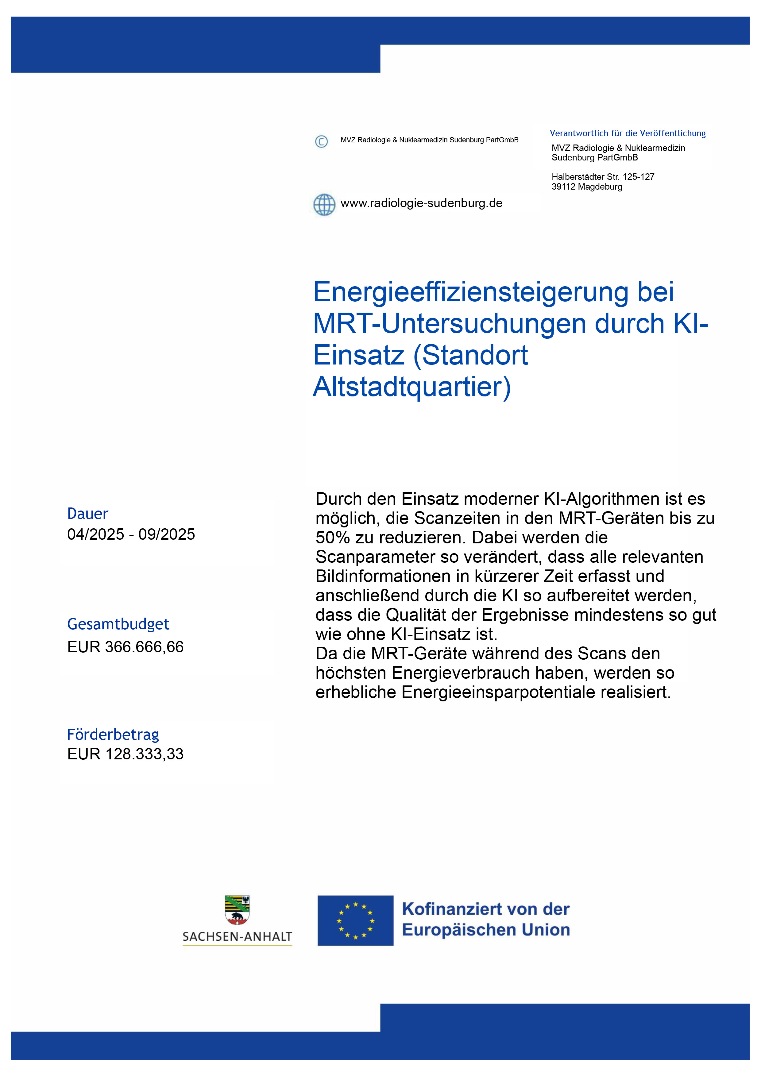 Plakat: Energieeffizienzsteigerung bei MRT-Untersuchungen – Standort Altstadtquartier